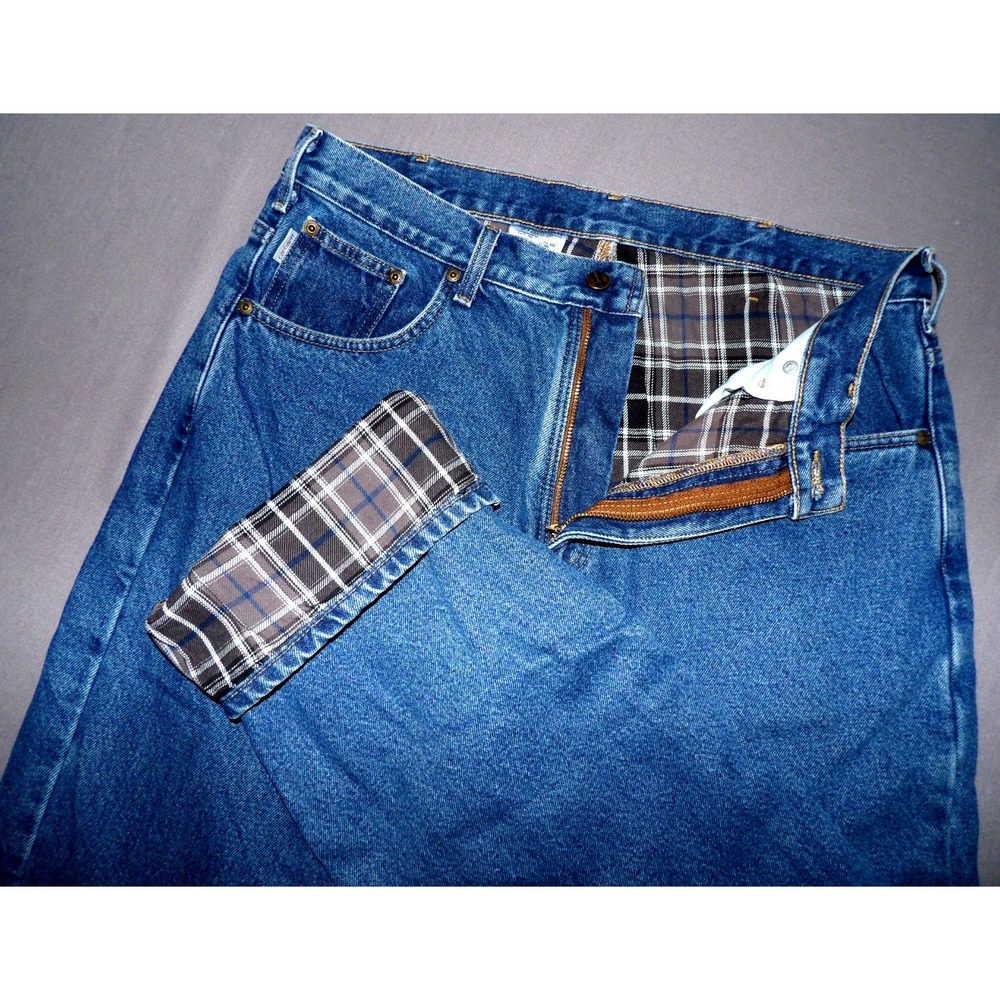 CARHARTT Relaxed Fit 100% Cotton Plaid Flannel Lined Denim Jeans Men's 36 X 30